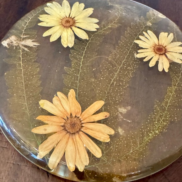 Vintage 50s lucite pressed flower coasters trivet set European antique home - Picture 14 of 14